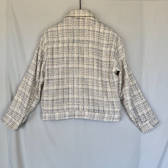 Zara Ivory Black Boucle Tweed Boxy Oversized Button Front Bomber Jacket Size M - Picture 9 of 16